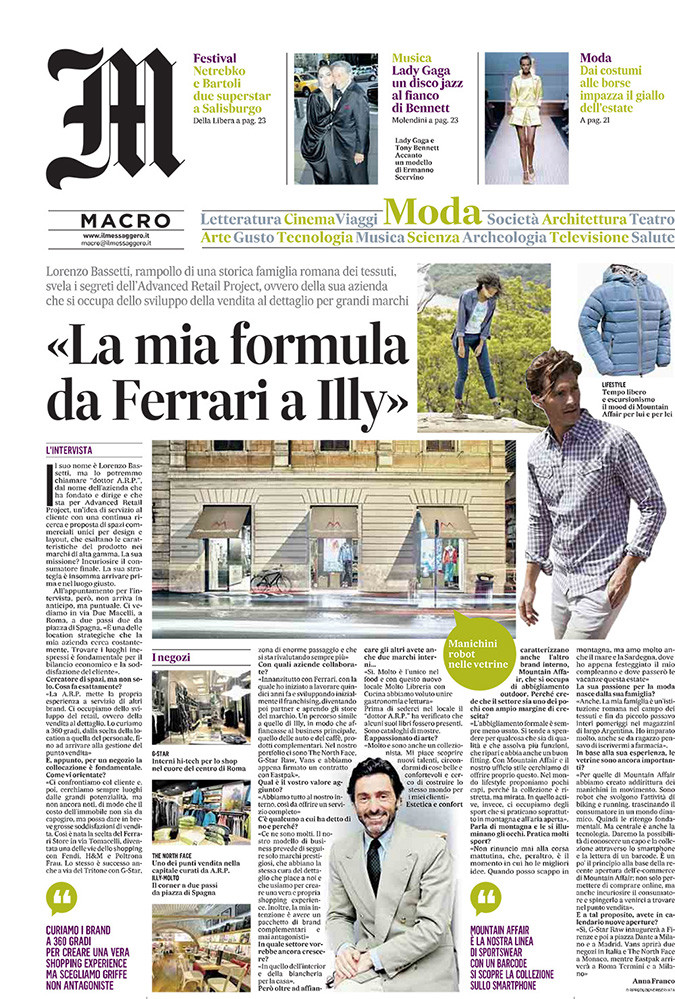 Il Messaggero 8 agosto 2014 - Intervista a Lorenzo Bassetti - La mia Formula da Ferrari a Illy